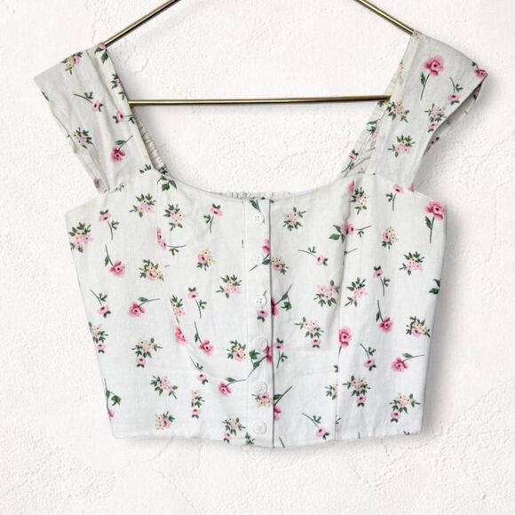 Joie Tops - Joie Floral Linen Blend Crop Top XS Button Front Cottagecore Romantic